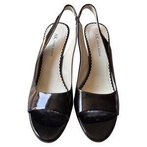 AK Anne Klein Black Patent Leather Slingback‎ Peep Toe Heels Size 7.5M